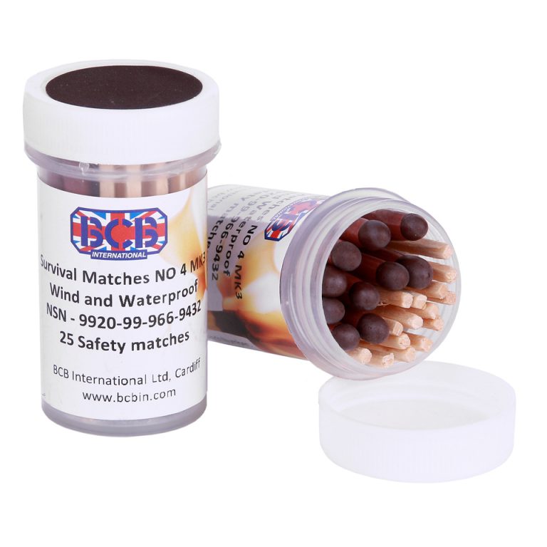 Jar of matches with BCB International label on a white background