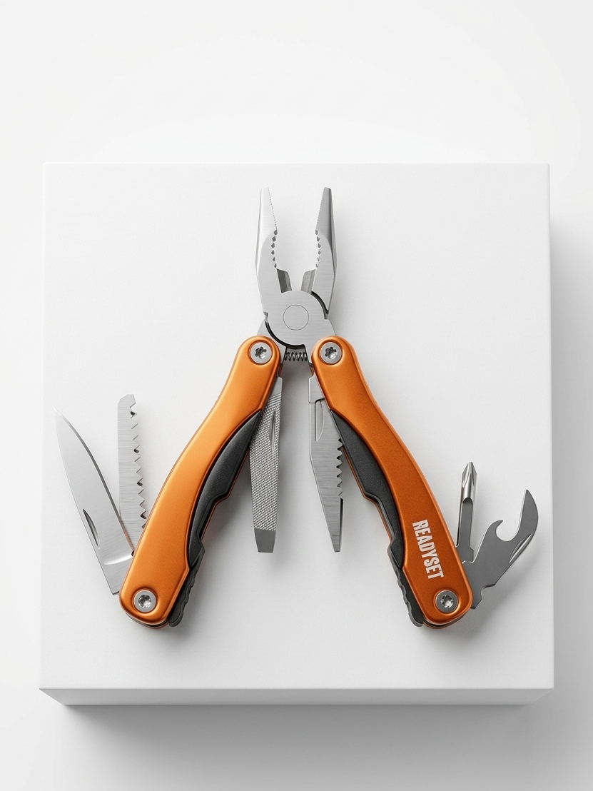 Multitool with orange handle on a white background