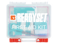 37-piece first aid kit contents laid out on a white background
